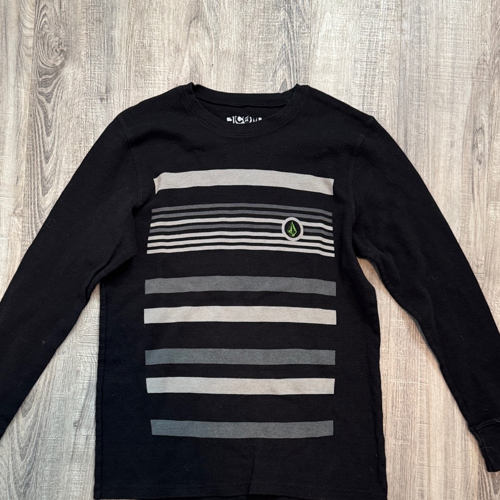 Volcom Long Sleeve Black and Gray Striped Tee